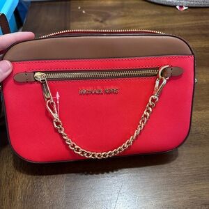 Michael Kors Red and Brown Crossbody Bag